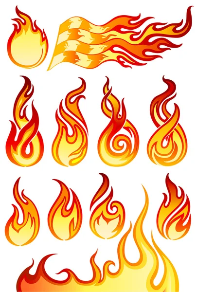 Fuego llamas iconos colección — Vector de stock