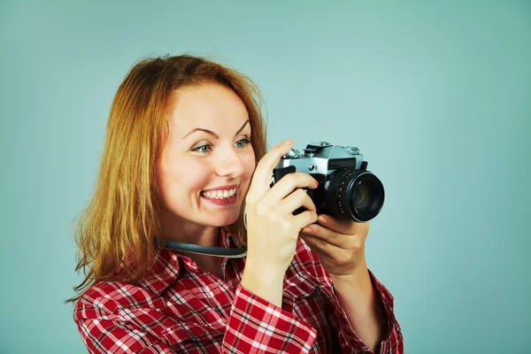 Meisje met fotocamera — Stockfoto