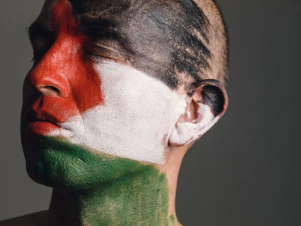 Homem com o rosto pintado com bandeira palestina — Fotografia de Stock