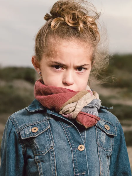Angry girl on a outdoor portrait — Stock Photo, Image