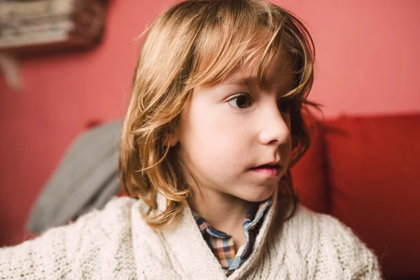Little blonde boy with long hair — Stock Photo, Image