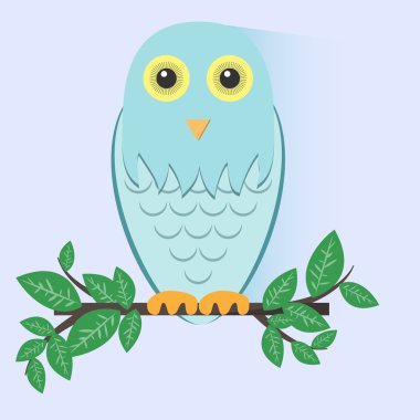 Bir dal üzerinde oturan mavi baykuş