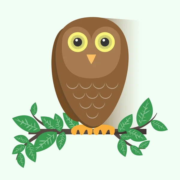 Brown Owl Sitting on a Branch — Stock Vector