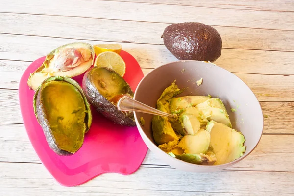 Bereiding Van Mexicaanse Guacamole Saus Zaklamp — Stockfoto