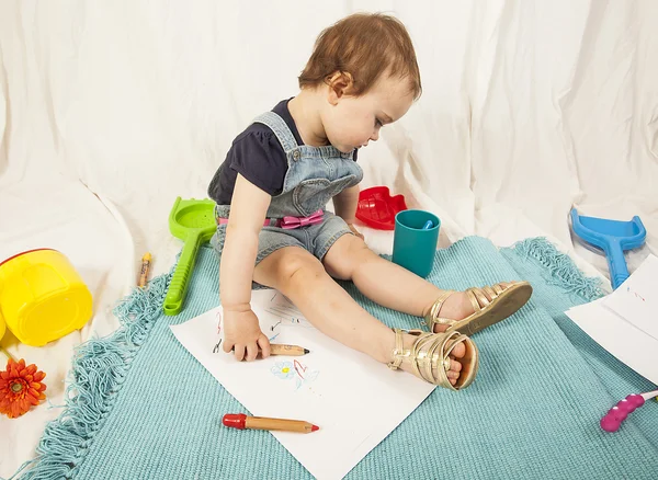 One year baby girl in studio. — Stock Photo, Image