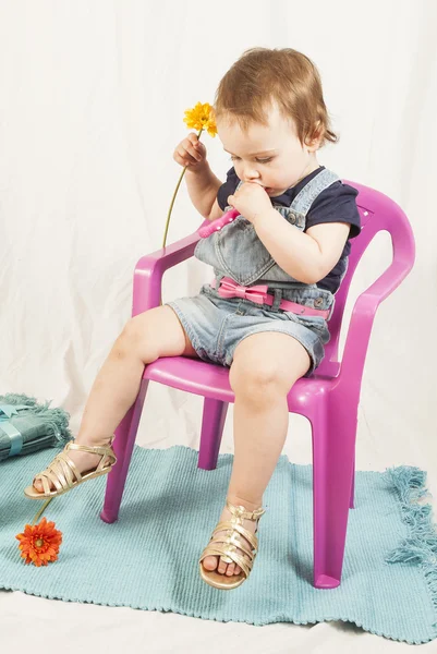 One year baby girl in studio. — Stock Photo, Image