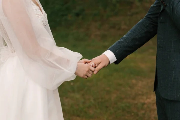 Giorno Del Matrimonio Gli Sposi Tengono Mano — Foto Stock