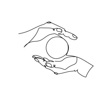 İki el bir nesneyi tek çizgi halinde tutar. Devamlı el hareketi çizimi..