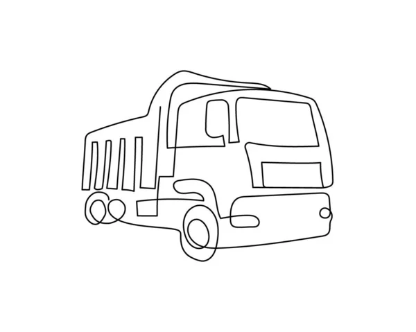 Dump truck continuous line drawing. One line art of commercial vehicle, truck, lorry. — Stock Vector