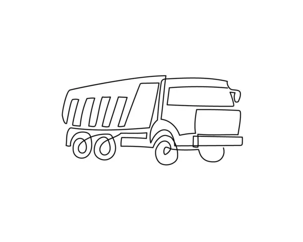 Camion ligne continue dessin. Un art de ligne de véhicule commercial, camion à benne basculante, camion. — Image vectorielle