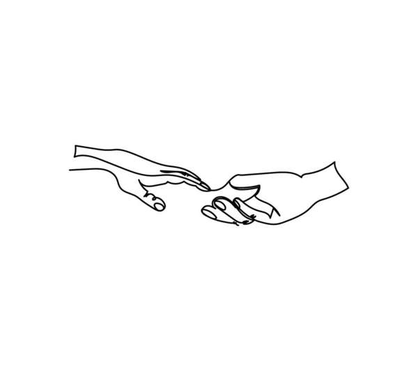 Schepping van Adam één lijn kunst. Voortdurende lijn tekening van gebaar, hand, Redding, helpen gebaar. — Stockvector