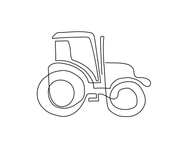 Tractor disegno linea continua. Un'arte di linea di macchine agricole. — Vettoriale Stock