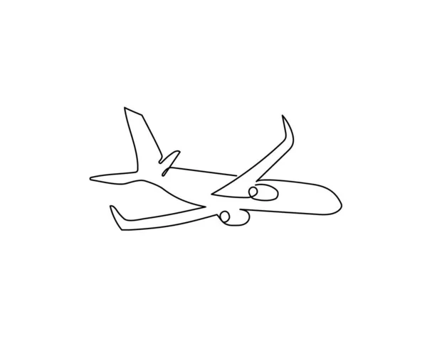 Disegno continuo della linea dell'aereo. Una linea d'arte di aereo, volo. — Vettoriale Stock