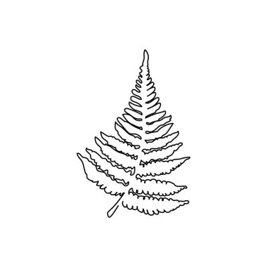 Eğreltiotu dalı sürekli çizgi çiziyor. Yaprak, bitki, orman botanik sanatı.