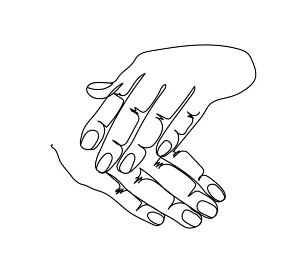 Показать маникюр жест одной линии искусства. Непрерывное рисование линии жеста, руки, нежный жест женских рук. — стоковый вектор