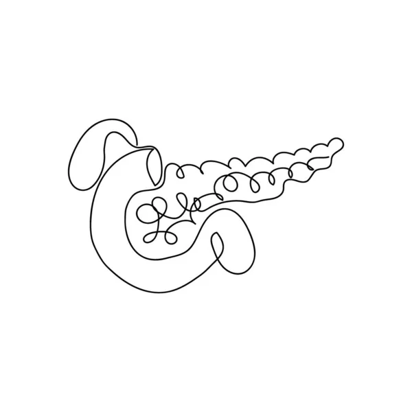 Pancreas één lijn kunst. Continue lijn tekening van de mens, interne, organen, alvleesklier, maag-darmkanaal, twaalfvingerige darm, galblaas. — Stockvector