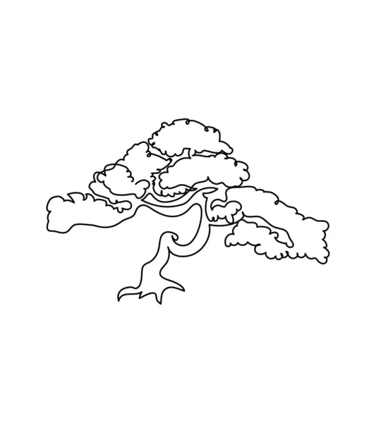 Arbre japonais, bonsaï one line art. Dessin continu de plantes, arbre, bois, flore, arbre à feuilles caduques, arbres africains, baobab, parapluie d'acacia, savane. — Image vectorielle