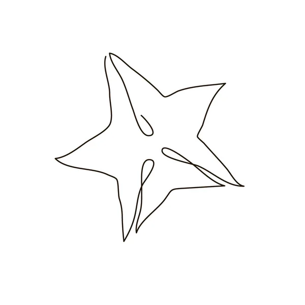 Carambola one line art. Dessin en continu de fruits tropicaux, Star Fruit. — Image vectorielle