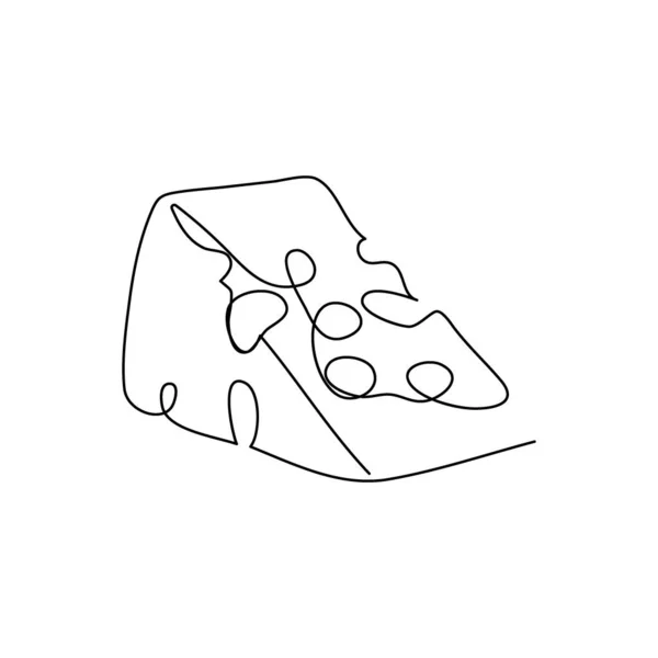 Morceau de fromage avec trous dessin en ligne continue. Un art de ligne de produits laitiers, produits laitiers, nourriture, fromage à pâte dure, morceau. — Image vectorielle