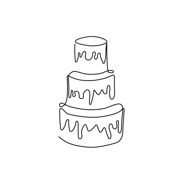 Pastel de boda de una línea de arte. Dibujo continuo en línea de torta de tres niveles. — Archivo Imágenes Vectoriales