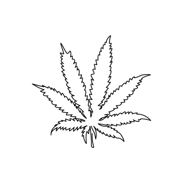 Cannabis daun terus menerus garis menggambar. Satu garis seni daun, herbal, tanaman, obat. - Stok Vektor