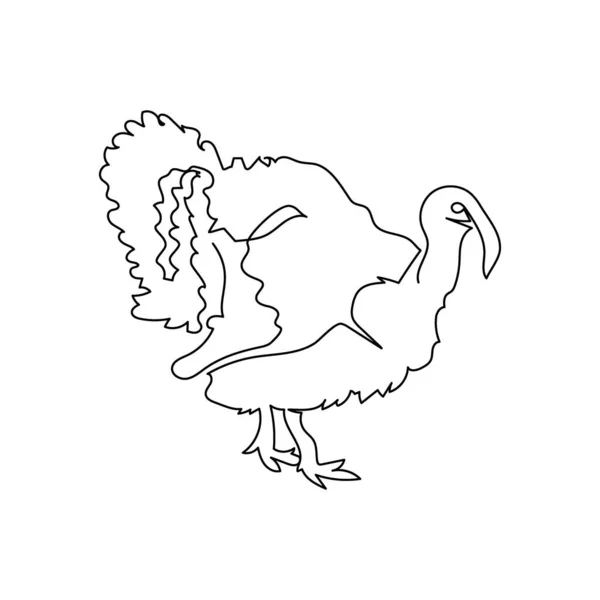 Pássaro peru uma linha de arte. Linha contínua desenho de aves de capoeira, animal doméstico. — Vetor de Stock