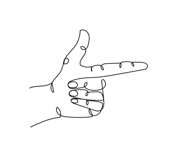 Gun gesture one line art. Disegno continuo di linea di gesto, mano, indice, puntamento. — Vettoriale Stock