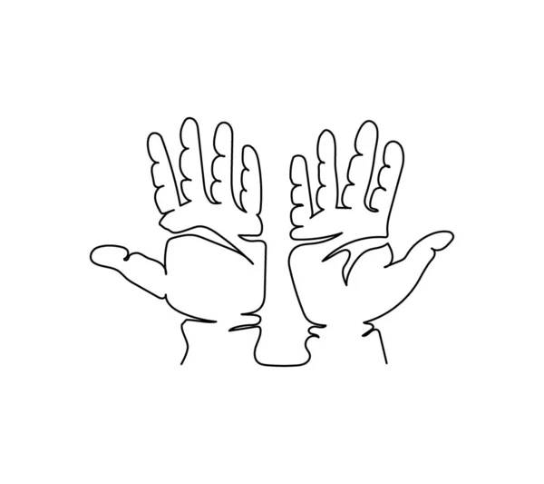 Open palms gesture one line art. Continuous line drawing of gesture, hand, open palms, hands up. — Stock Vector