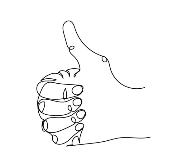 Like gesture one line art. Continuous line drawing of gesture, palm, gesture cool, thumb up, right hand. — Stock Vector