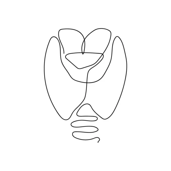 Рисунок щитовидной железы человека в одну линию. Непрерывное рисование линии человека, внутренних органов, щитовидной железы, трахеи, гортани, щитовидного хряща, мышц гортани. — стоковый вектор