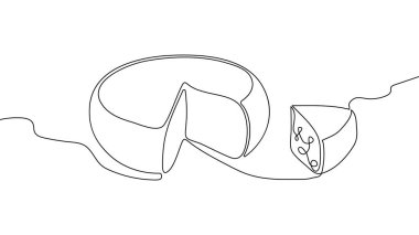 İsviçre sert peynir kafası ve aralıksız çizim seti. Bir sıra süt ürünleri, süt ürünleri, yemek, sert peynir, parça.