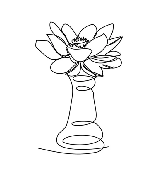 Chess Rook mit Lotus One Line Art. Kontinuierliche Linienzeichnung von Schachfiguren mit Blumen. — Stockvektor