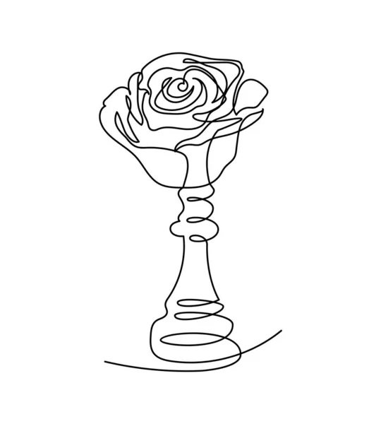Šachový král s růžovým jednořádkovým uměním. Kontinuální kresba šachových figurek s květinami. — Stockový vektor