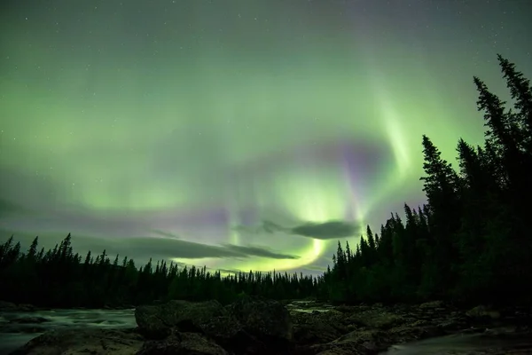 Noorderlicht Aurora Borealis Rivier Gamajhk Kamajkk Kvikkjokk Lapland Zweden Europa — Stockfoto