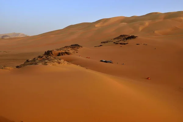 Turistläger Sanddyner Oued Djerane Tassili Ajjer Nationalpark Unescos Världsarv Saharaöknen — Stockfoto