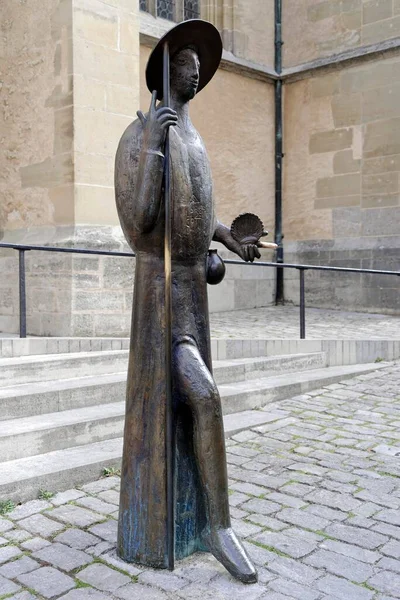 Bronzestatue Des Heiligen Jakobus Vor Der Jakobuskirche Pilgerführer Rothenburg Der — Stockfoto