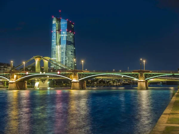 Vista Del Río Main Del Nuevo Bce Banco Central Europeo — Foto de Stock