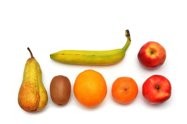 Różne Owoce Mandarynka Jabłko Gruszka Banan Kiwi Pomarańcza — Zdjęcie stockowe
