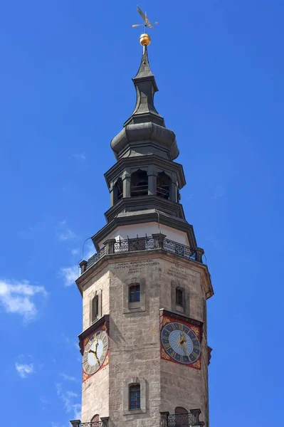 Detaljerad Gamla Stadshuset Tornet Blå Himmel Grlitz Övre Lusatia Sachsen — Stockfoto