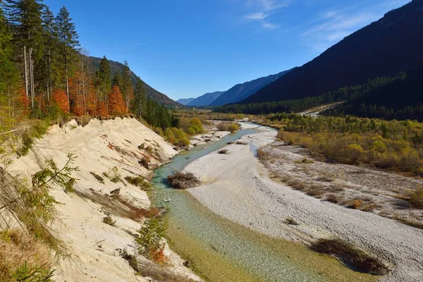 View Isar River Valley Karwendel Nature Reserve Bavaria Germany Europe — Stock Photo, Image