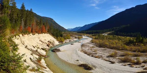 Vista Sobre Rio Vale Isar Reserva Natural Karwendel Baviera Alemanha — Fotografia de Stock