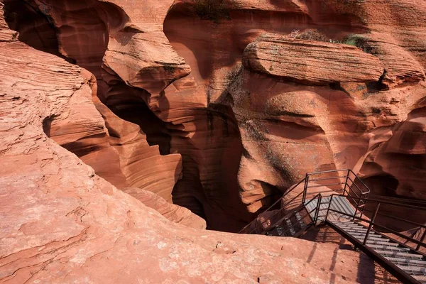 Sandsten Formationer Trappor Slutet Nedre Antelope Canyon Slot Canyon Sida — Stockfoto
