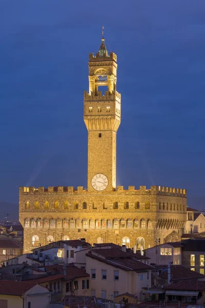 Palazzo Vecchio Mavi Saat Floransa Toskana Talya Avrupa — Stok fotoğraf