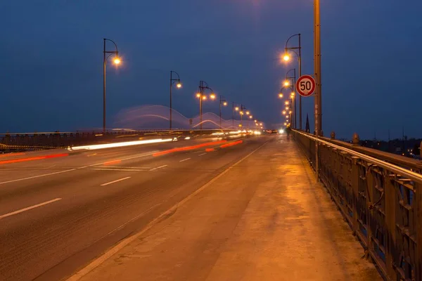 Theodor Heuss Brug Rijnbrug Bij Schemering Mainz Rheinland Pfalz Duitsland — Stockfoto