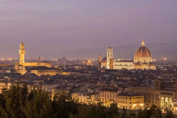 Palazzo Vecchio Florens Katedral Och Arno Floden Skymningen Historiska Centrum — Stockfoto