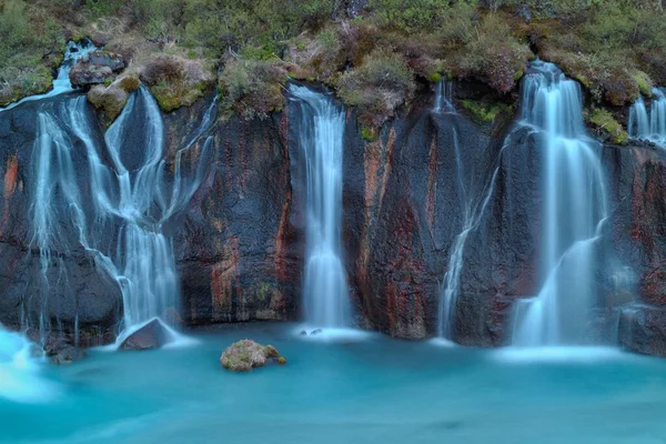 Hraunfossar Vattenfall Hvita Island Europa — Stockfoto