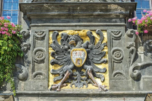 Ayuntamiento Escudo Armas Sobre Entrada Patrimonio Humanidad Por Unesco Quedlinburg — Foto de Stock