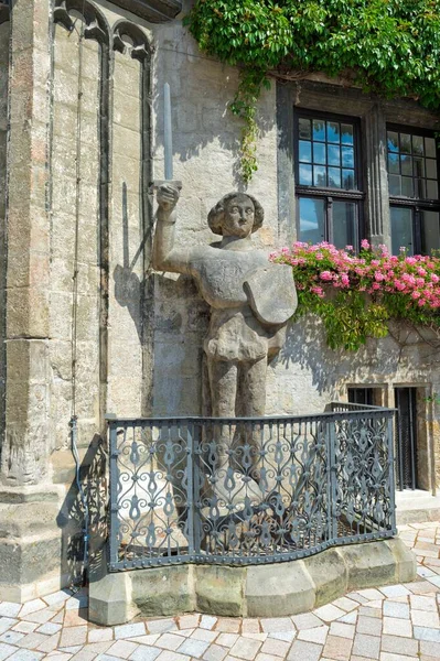 Stadshuset Rolandstatyn Unescos Världsarvslista Quedlinburg Harz Sachsen Anhalt Tyskland Europa — Stockfoto