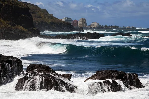 Waves Surf Playa Bollullo Puerto Cruz Tenerife Canary Islands Spain — Stock Photo, Image