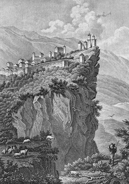Ιστορικό Αστικό Τοπίο Χαλύβδινη Χάραξη Άγιος Μαρίνος 1855 Ιταλία Ευρώπη — Φωτογραφία Αρχείου